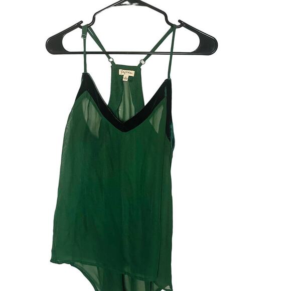 Lily White Sheer Emerald Green Racerback V-Neck Straps Mesh Mini Dress Size M - Picture 1 of 9